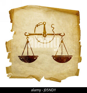 Alte Waage Sternzeichen, isoliert auf weißem Hintergrund. Stockfoto