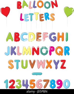 Ballon-Buchstaben und Zahlen auf weißem Hintergrund. Ballon bunte Schrift. Isolierte Vektor-illustration Stock Vektor