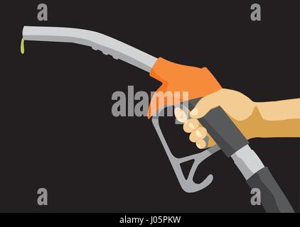 Hand mit Brennstoff Düse. Kraftstoffpumpe in der hand. Tankstelle. Zapfsäule. Vektor-illustration Stock Vektor