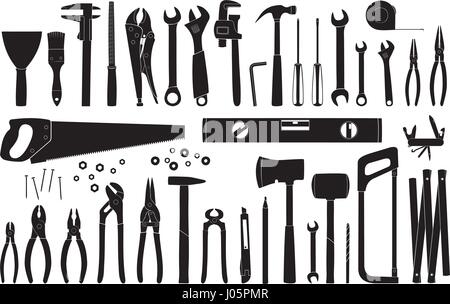 Funktionierende Tools Icon-Sammlung. Reparatur und Bau-Tools-Sammlung. Tun Sie es sich selbst zu projizieren. Vektor-illustration Stock Vektor