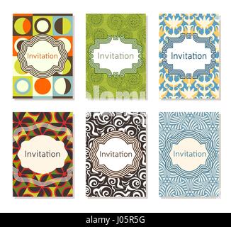 Einladung Karten Design-Vorlage-Set. Editierbare Layout zum Geburtstag, Einladung, Hochzeit, Babyparty, Valentinstag. Trendige geometrische Memphis st Stock Vektor
