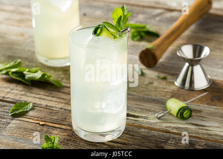 Erfrischende Gurke-Gin-Spritz-Cocktail mit Limette und Minze Stockfoto
