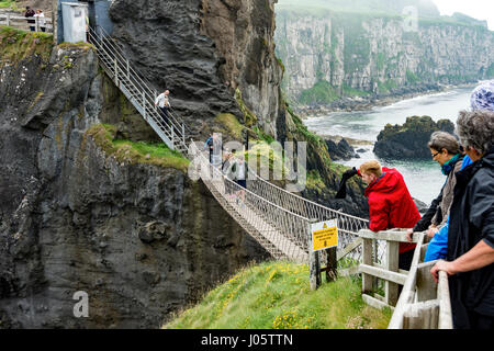 Carrick-a-Rede Seilbrücke, Causeway-Küste, County Antrim, Nordirland, Vereinigtes Königreich Stockfoto