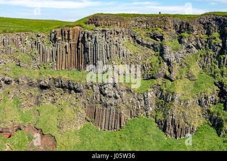 Basaltsäulen in den Klippen in der Nähe von Giant es Causeway, von der Causeway-Küste Wanderweg, County Antrim, Nordirland, Vereinigtes Königreich Stockfoto