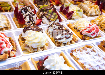 Belgische Waffeln auf dem Display in Brüssel, Belgien Stockfoto