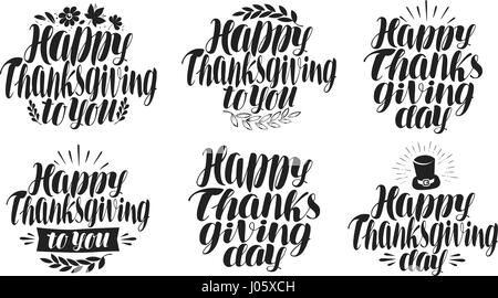 Happy Thanksgiving, Beschriftungssatz. Urlaub-Symbol oder das Symbol. Schriftzüge, Kalligraphie Vektor-illustration Stock Vektor