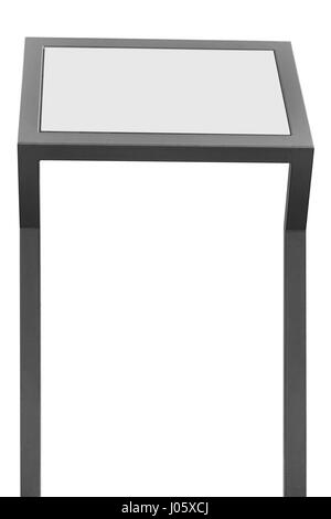 Info Display Ständer, grau Metall-Rack Infotafel, gerahmt isolierten weißen horizontalen Menü Textfreiraum, zwei vertikale grau metallic Pole-Poster-Präsentation Stockfoto