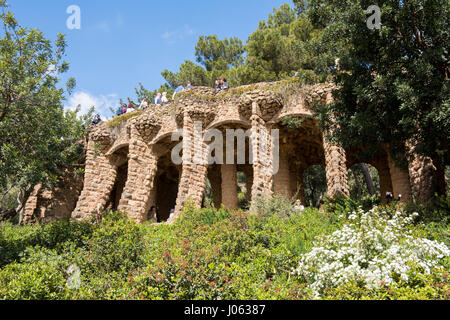 Terrasse am Park Güell in Barcelona, Spanien-Europa-EU Stockfoto