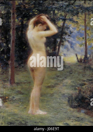 José Júlio Sousa Pinto’s „Sob a verdura“ (unter dem Laub) ist ein Gemälde, das das ländliche Leben in Portugal widerspiegelt und einen Moment in der Natur unter dem grünen Schatten der Bäume einfängt. Die Arbeit erforscht die Beziehung zwischen der Menschheit und der Natur. Stockfoto