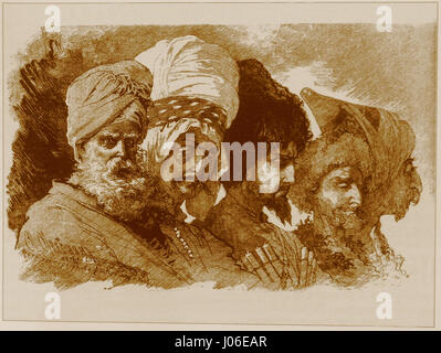 Dieses sepiafarbene Bild ist eine historische Darstellung von Dmitri Donskoj, dem Großfürsten von Moskau, bekannt für seinen Sieg über die Mongolen in der Schlacht von Kulikowo im Jahr 1380. Die Krone betont seine Autorität und Führung. Stockfoto