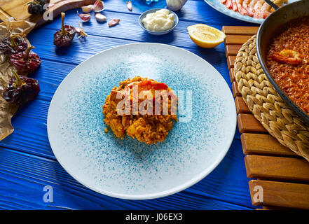 Meeresfrüchte-Paella-Senyoret-Reis aus Valencia, Spanien Stockfoto