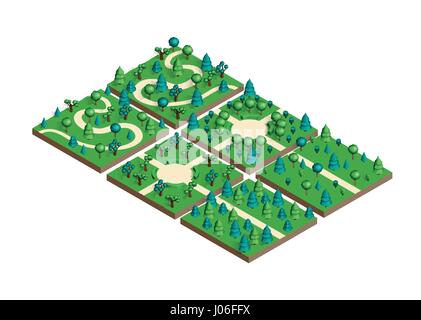 Isometrischen Ansicht Projektion Sommerlandschaft. Erscheinung der Natur Park mit Bäumen. Eigenen Standort für Design festgelegt. Aktie Vector. Stock Vektor