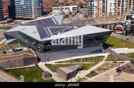 Luftaufnahme von "The Crystal", eine Initiative "nachhaltige Städte" von Siemens, am westlichen Tor, Royal Victoria Docks, Newham, London Stockfoto