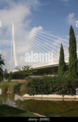De l'Assut oder Brücke und Turia Gärten, Stadt der Künste und Wissenschaften, Valencia, Spanien Stockfoto