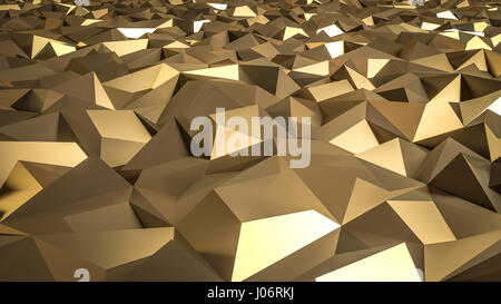 Abstrakte 3D-Rendering Goldoberfläche. Futuristische Hintergrund mit Linien und low-Poly-Form. Stockfoto