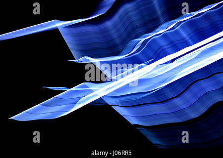 Blaue und weiße Linien und Wellen auf dem schwarzen Hintergrund. Niedrige Verschlusszeit erfasst Stockfoto