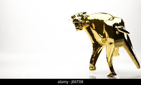 Goldene 3D-Rendering eines Tigers in einem studio Stockfoto