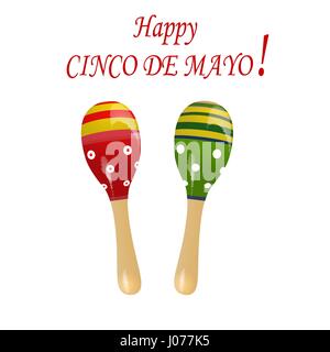 Die Inschrift der glücklich Cinco De Mayo. Maracas. Abbildung Stock Vektor