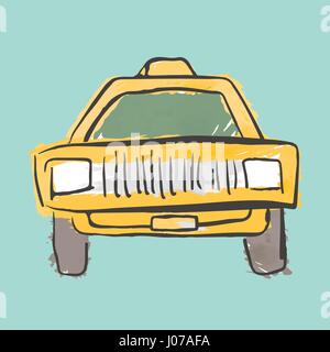 Handgezeichnete gelbes Taxi Auto Automobil Zeichnung Stock Vektor