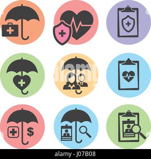 Medizinische medizinische Versicherung Symbole mit Menschen Figuren und Herzen, EKG & Versicherten Symbole Stock Vektor