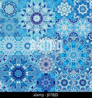 Nahtlose Kachelmuster. Bunte Lissabon, mediterrane Blumen Ornament-Muster. Blume Blau Mosaik quadratisch. Islam, Arabisch, Indisch, Türkisch, Pakistan, chinesische marokkanische, Portugiesisch Osmanischen Motiven. Vektor. Stock Vektor