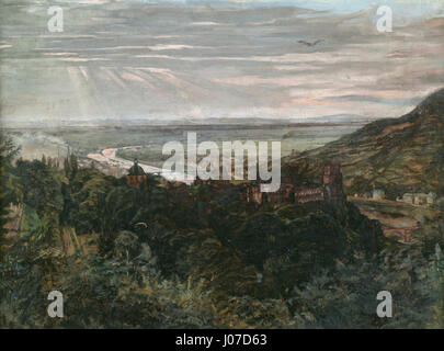 Wilhelm Trübners Gemälde „Blick auf Heidelberg“ bietet einen malerischen Blick auf die historische Stadt Heidelberg in Deutschland. Das Werk fängt die Schönheit der Stadt und ihre architektonischen Merkmale ein, die mit Trübners charakteristischem Realismus dargestellt werden. Stockfoto