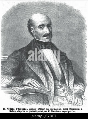 Das Bild von Abdallah d’Asbonne aus „Le Monde Illustré“ stellt eine Figur dar, die wahrscheinlich eine bedeutende historische oder kulturelle Figur darstellt und seine Rolle in den sozialen und kulturellen Entwicklungen des 19. Jahrhunderts unterstreicht, wie sie in französischen Illustrationszeitschriften dargestellt wird. Stockfoto