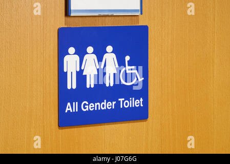 Eine alle Gender WC Schild an eine Tür Stockfoto