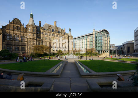 Sheffield Rathaus und die Peace Gardens Stockfoto