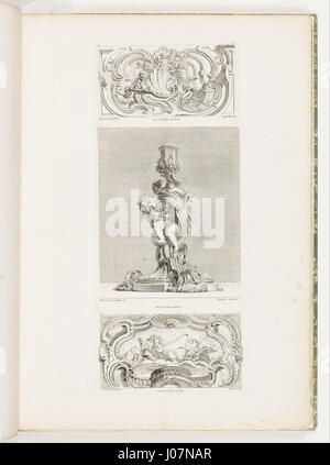 Juste-Aurèle Meissonnier - Ornament-Panel mit Shell Brunnen flankiert von Girlanden und Voluten, pl.   im Oeuvre de Juste-Aurèle...- Stockfoto