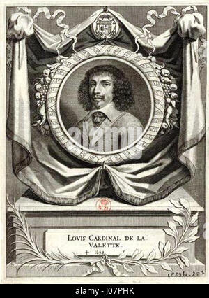 Dieses Porträt von Lochon zeigt Louis de Nogaret de La Valette d’pernon, einen französischen Kardinal und Militärführer aus dem frühen 17. Jahrhundert. Das Kunstwerk hebt seinen edlen Status und seine einflussreiche Rolle in religiöser und militärischer Hinsicht hervor. Stockfoto