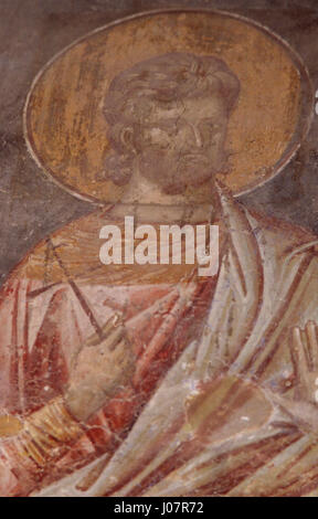 Die Fresken aus der Kirche der Darstellung der Jungfrau Maria in Kuceviste bieten einen Einblick in die religiöse Kunst der östlichen Orthodoxen und zeigen lebendige Ikonographie und religiöse Themen. Stockfoto