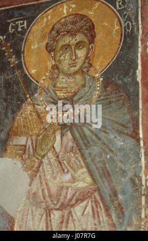 Die Fresken aus der Kirche der Darstellung der Jungfrau Maria in Kuceviste, ein bedeutendes Beispiel byzantinischer religiöser Kunst, die Szenen aus der christlichen Geschichte darstellen. Stockfoto