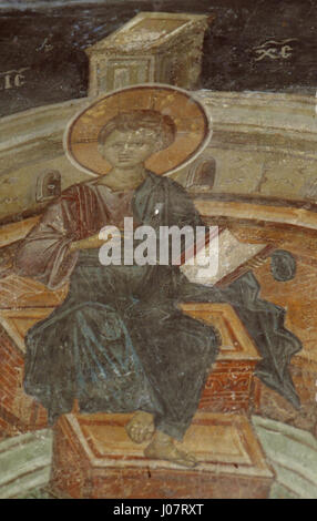 Die Fresken aus der Kirche der Darstellung der Jungfrau Maria in Kucevište zeigen Szenen aus dem Leben der Jungfrau Maria und sind bedeutende Beispiele der orthodoxen Kunst. Stockfoto