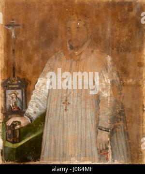 Das um 1692 entstandene Werk von Skof Tomaz Hren spiegelt den Beitrag des Künstlers zur barocken religiösen Kunst in der Region wider. Seine Gemälde zeigten oft religiöse Motive mit dramatischem Licht und Schatten, im Einklang mit dem barocken Stil. Stockfoto