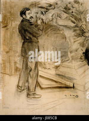 Ramon Casas' Gemälde „Marié Benlliure“ zeigt die spanische Schauspielerin Marié Benlliure in einem intimen und ausdrucksstarken Porträt. Casas, bekannt für seine Porträts prominenter Persönlichkeiten in Katalonien, fängt Benlliure Charakter und Eleganz in einem modernistischen Stil ein, der Realismus mit einer persönlichen Note verbindet. Stockfoto