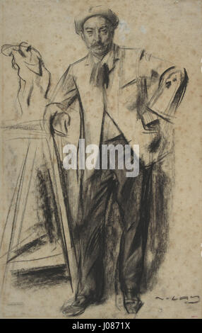 Dieses Werk von Ramon Casas, das im MNAC untergebracht ist, zeigt ein Porträt von Antonin Merci‚, einer bemerkenswerten Figur aus dem späten 19. Jahrhundert. Das Gemälde zeigt Casas’ Talent, den Charakter seiner Motive mit ausdrucksstarken Pinselarbeiten und einem realistischen Porträtstil einzufangen. Stockfoto