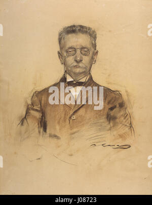 Ramon Casas’ Werk, das im MNAC ausgestellt wurde, zeigt ein modernes Porträt, das die Eleganz der Gesellschaft Barcelonas im späten 19. Und frühen 20. Jahrhundert einfängt. Die Zusammenarbeit mit dem Architekten Lluís Domènech i Montaner unterstreicht die Verschmelzung von Kunst und Architektur. Stockfoto