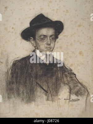 Ein Gemälde des spanischen Künstlers Ramon Casas mit Rafael Martínez Padilla. Das Kunstwerk ist Teil der Sammlung des Museu Nacional d'Art de Catalunya (MNAC) und spiegelt Casas Meisterschaft in Porträts und modernistischem Stil wider. Stockfoto