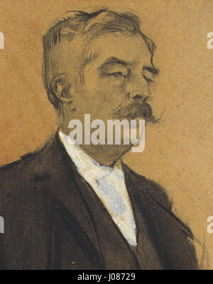 Ramon Casas i Carbó Porträt „Retrat d’Arcadi Mas i Fondevila“ (Porträt von Arcadi Mas i Fondevila) fängt das Bild des katalanischen Künstlers Arcadi Mas i Fondevila ein. Das detailreiche Porträt betont den Ausdruck, Charakter und die Besonderheiten des Motivs, die im Stil der Moderne dargestellt werden. Stockfoto