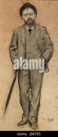 Dieses Kunstwerk von Ramon Casas befindet sich im MNAC (Museu Nacional d'Art de Catalunya) und zeigt ein Porträt des berühmten spanischen Komponisten Isaac Albéniz. Das Gemälde spiegelt sowohl die Persönlichkeit als auch die kulturelle Bedeutung von Albéniz wider. Stockfoto