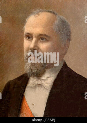 Raymond Poincaré (1860–1934) war ein französischer Staatsmann, der von 1913 bis 1920 Präsident von Frankreich war. Er spielte eine Schlüsselrolle während des Ersten Weltkriegs und der anschließenden Friedensverhandlungen, insbesondere des Versailler Vertrags. Stockfoto