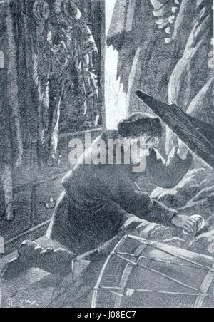 César Cascabel von George Roux ist eine Darstellung der Figur aus dem Roman von Jules Verne. Roux’ Illustration fängt den abenteuerlichen Geist der Geschichte ein und konzentriert sich auf die dynamischen Posen und Ausdrucksformen der Figur, während er sich auf eine Reise begibt. Stockfoto