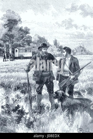 César Cascabel von George Roux ist eine Illustration aus dem 19. Jahrhundert, die auf dem Roman von Jules Verne basiert. Die Illustration zeigt die abenteuerliche Reise des Protagonisten César Cascabel und fängt die Spannung und exotische Atmosphäre der Erzählung ein. Stockfoto