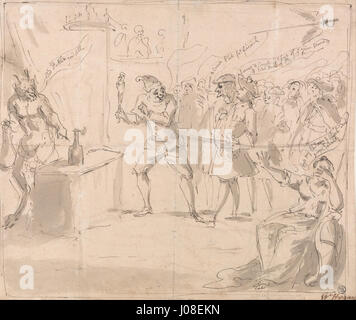 Anthony Walkers politische Karikatur „die Spiritualisten“ zeigt die soziale Bewegung des Spiritualismus aus dem 19. Jahrhundert, in der Medien behaupteten, mit den Toten zu kommunizieren. Das Kunstwerk kritisiert die Praxis humorvoll und veranschaulicht Schlüsselfiguren und Szenen, die mit spiritualistischen Praktiken verbunden sind. Stockfoto