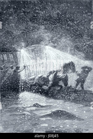 César Cascabel ist eine Illustration von George Roux für den gleichnamigen französischen Roman. Roux' detaillierte Arbeit erweckt das Abenteuer und die Spannung der Charaktere des Romans zum Leben. Stockfoto