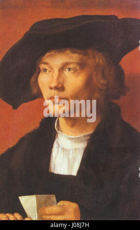 Albrecht Dürers Stich mit der Nummer 095 spiegelt seine meisterhafte Kontrolle über Linie und Form wider. Bekannt für seine detailreichen Drucke, ist dieses Werk auch heute noch beispielhaft für Dürers Beitrag zur nördlichen Renaissance und seine technische Innovation in der Druckerei. Stockfoto