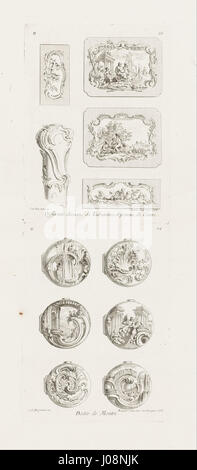 Juste-Aurèle Meissonnier - Differents Desseins de Tabatières, et Pomme de Canne, Cinquième Planche (verschiedene Entwürfe für Schnupftabak... - Stockfoto