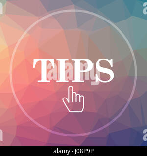 Tipps-Symbol. Schaltfläche "Tipps Website" auf low-Poly-Hintergrund. Stockfoto