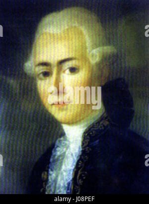 Louis Jean Baptiste Le Clerc de Lassigny de Juigné war ein französischer Aristokrat und Offizier, der für seine Dienste unter König Ludwig XVI. Bekannt war. Dieses Porträt fängt ihn in voller Insignien ein und spiegelt seinen Status am französischen Hof während des späten 18. Jahrhunderts wider. Stockfoto